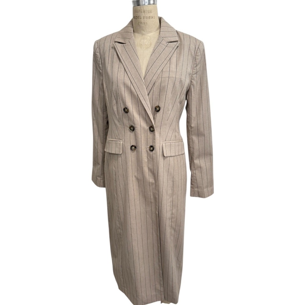 NEW Favorite Daughter Trench Coat Sz 10 Meyer Natural Pinstripe Double Breasted